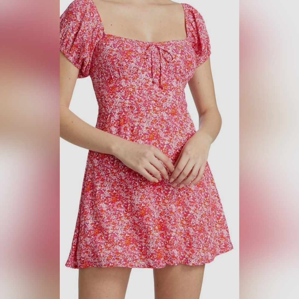 Floral Pink Square Neck Mini Dress